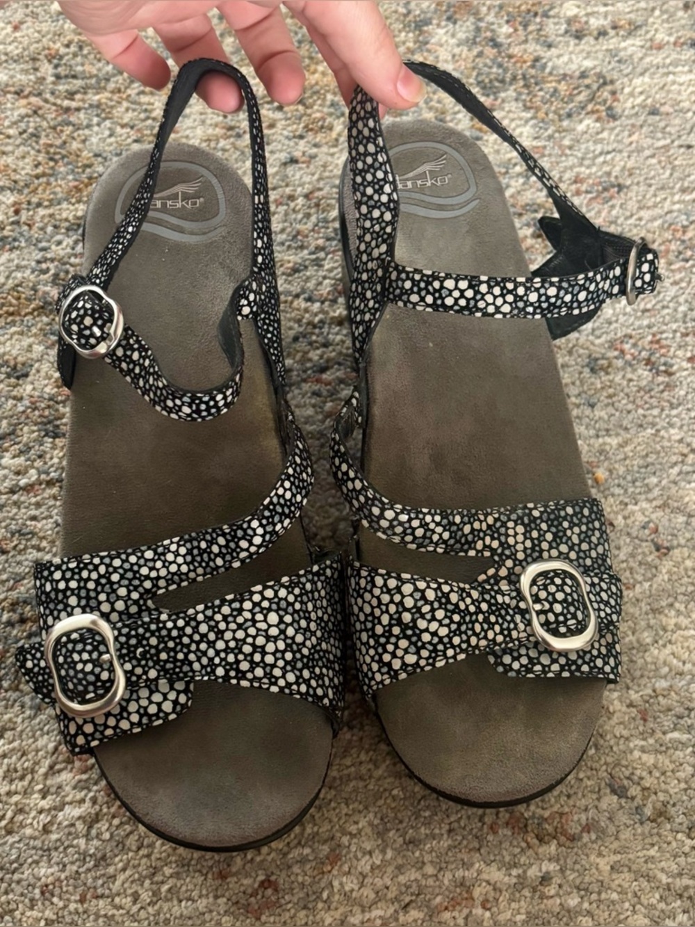 Dansko Black and White Dotted Strap Women's Sandals
